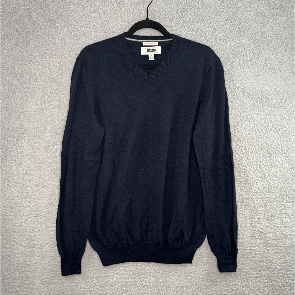 Joseph Abboud Merino Wool Sweater‎ Large Blue V-Neck Extra Fine 100% Wool